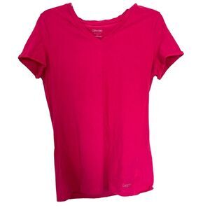 Calvin Klein Performance Barbie Pink Athleisure V Neck Short Sleeve Shirt Large